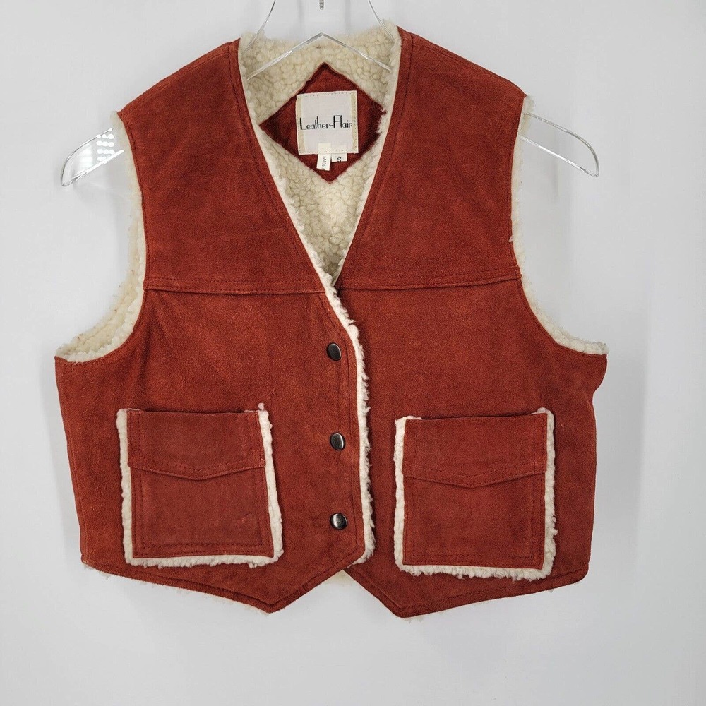 Vintage Leather Flair Vest Women's Small Suede Snap Button Lined Western Cowgirl
